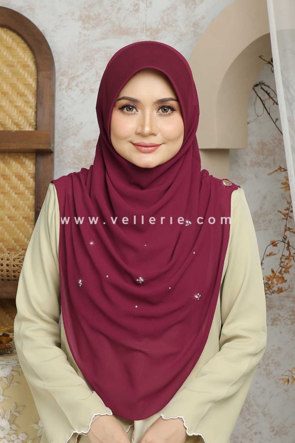 Tudung Sarung Instant Premium Chiffon Aileen Luxe - ALX20B Maroon with Scuba Awning Defect